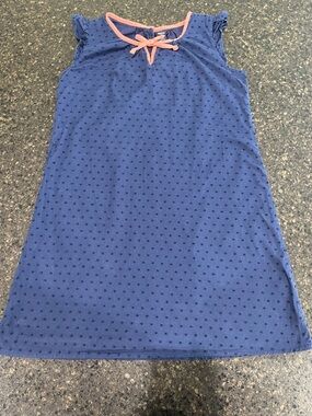 GAP Navy Blue Swiss Dot Cotton Coral Trim Ruffle Lined Little Girls Shift Dress